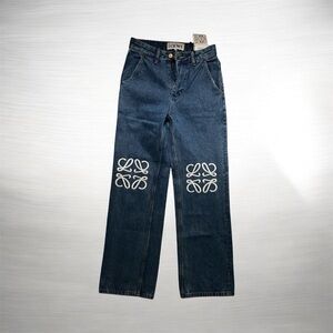 Loewe Dark Blue Straight Leg Jeans with White Detailing